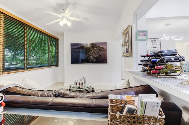 living room featuring ceiling fan