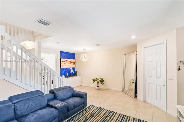 living room with light tile patterned floors