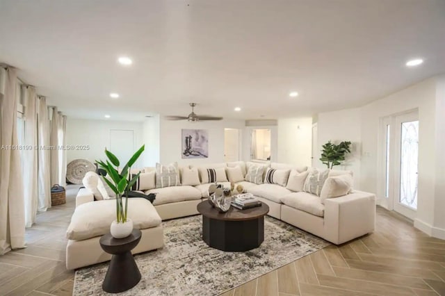 living room with light parquet flooring