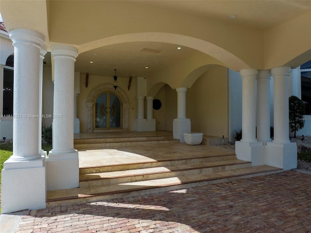 doorway to property featuring french doors