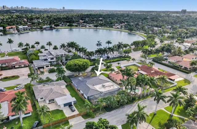 aerial view with a water view