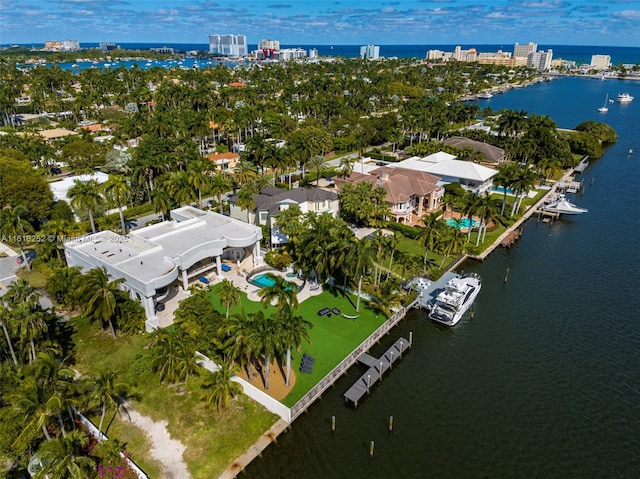 aerial view with a water view