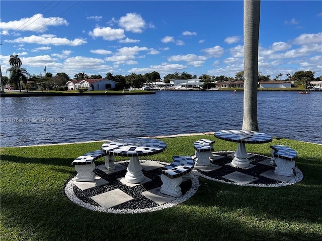 view of yard with a water view