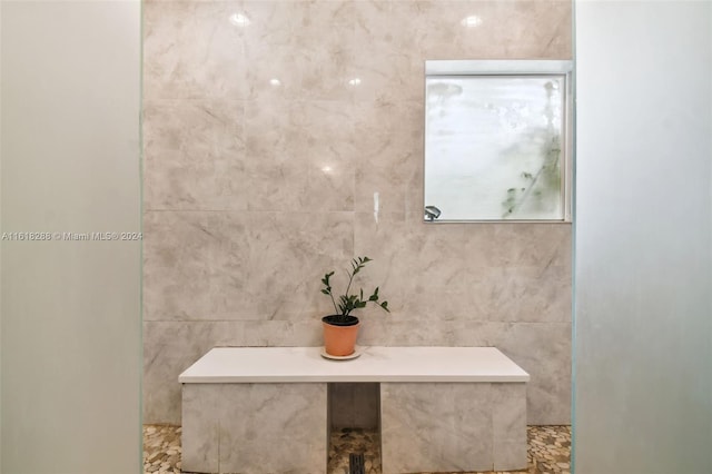 bathroom featuring tile walls