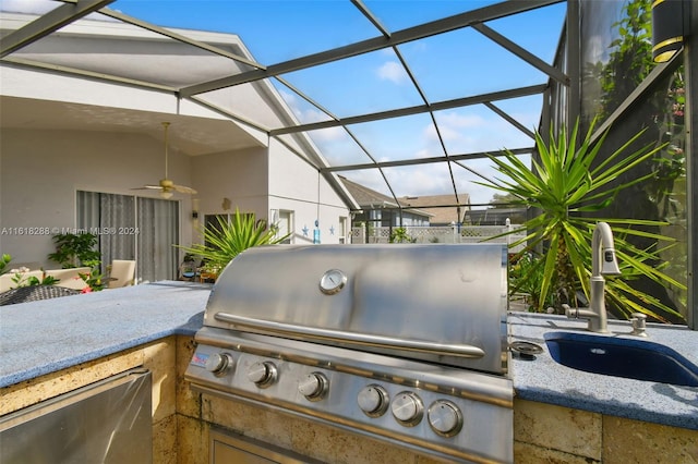 exterior details with ceiling fan and sink