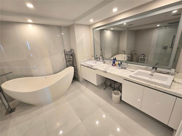 bathroom featuring double sink vanity and tile patterned flooring