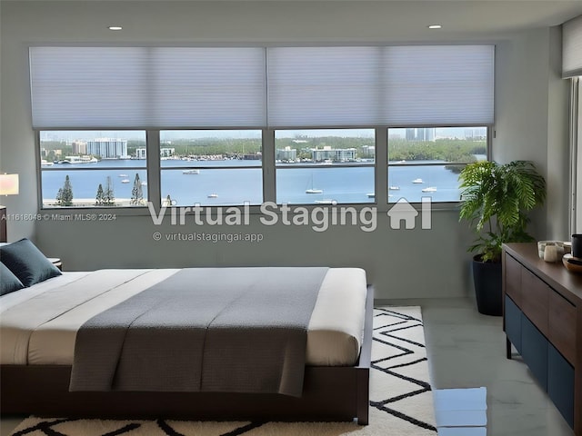 bedroom with a water view