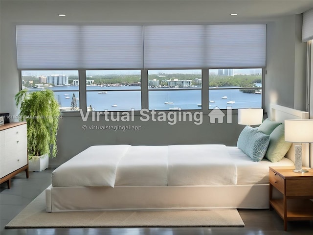 bedroom with a water view