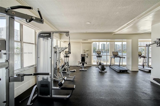 gym with a textured ceiling