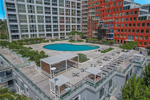 view of swimming pool with a patio area