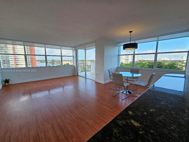 unfurnished dining area featuring dark wood-type flooring