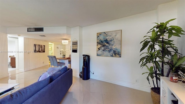 living room featuring light tile patterned floors