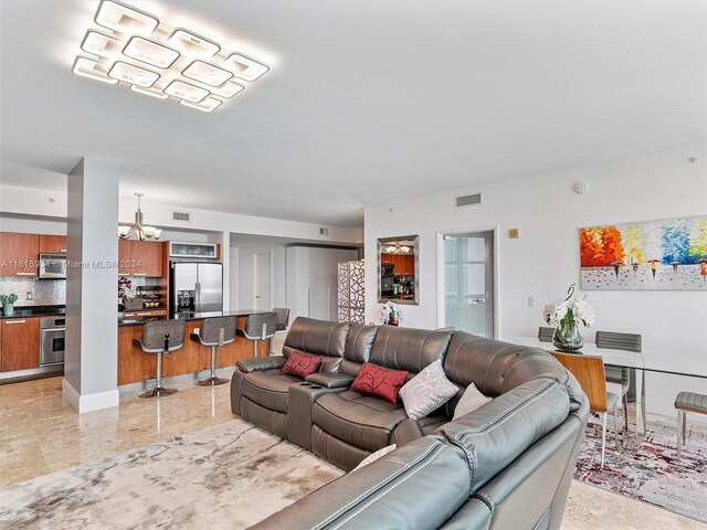 living room featuring light tile patterned floors