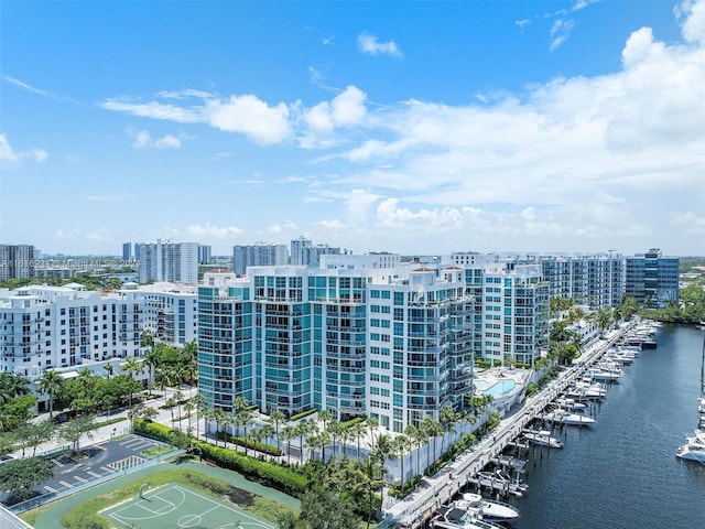 bird's eye view featuring a water view