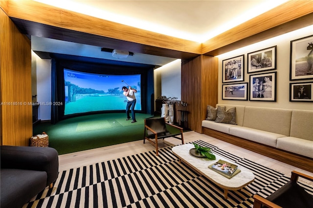 cinema room with golf simulator