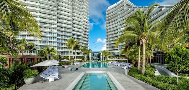 view of pool featuring a patio area