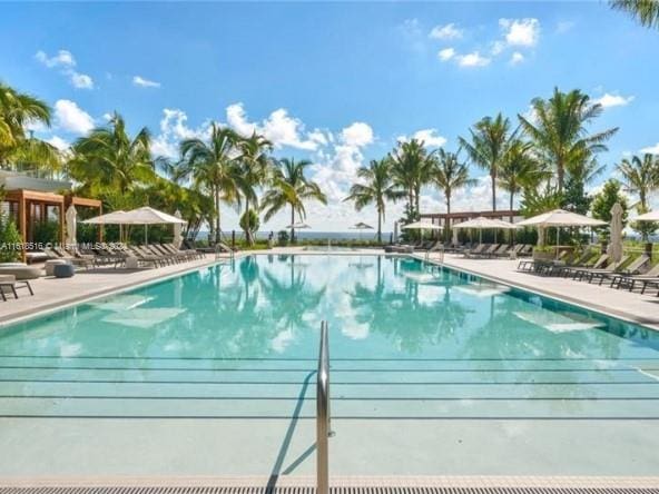 view of swimming pool featuring a patio