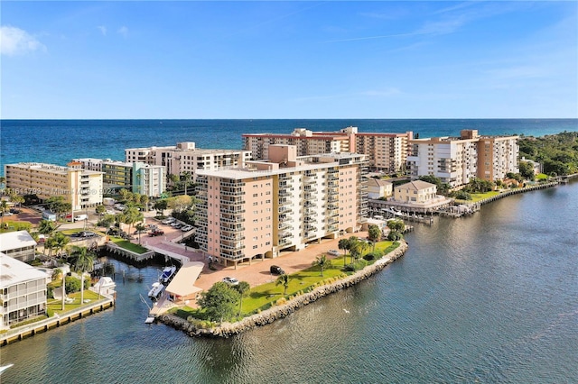 aerial view featuring a water view