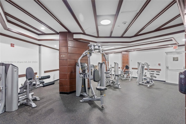 gym with crown molding