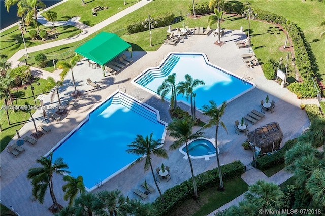 view of swimming pool with a patio