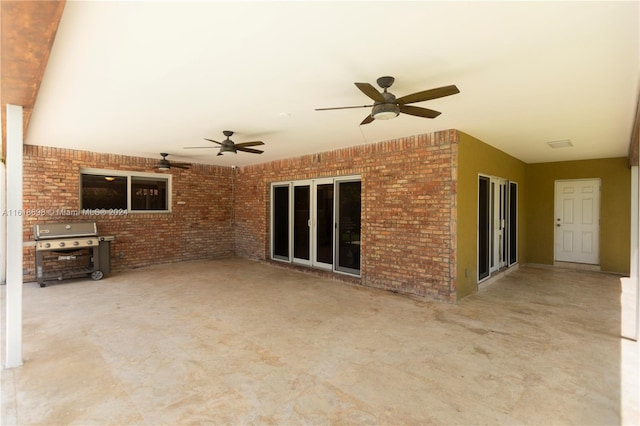 view of patio featuring ceiling fan and area for grilling