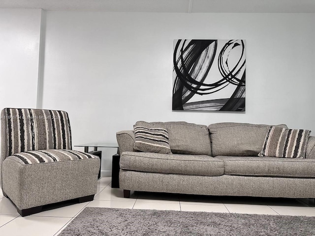 living room featuring tile patterned flooring