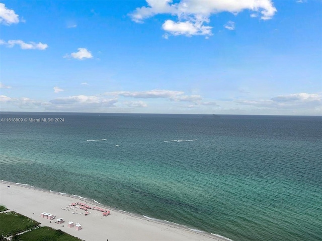 property view of water featuring a beach view