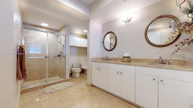 bathroom with a shower stall, a bidet, and a sink
