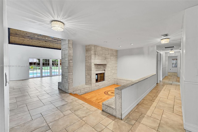 living room with a fireplace