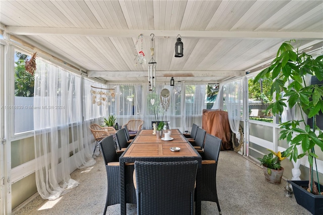 sunroom with wood ceiling