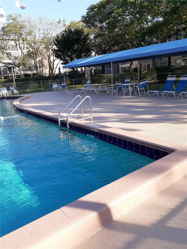 view of swimming pool featuring a patio area