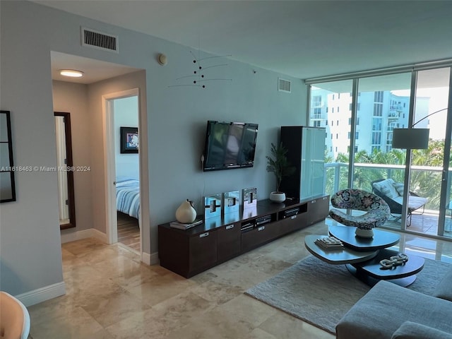 living room with expansive windows