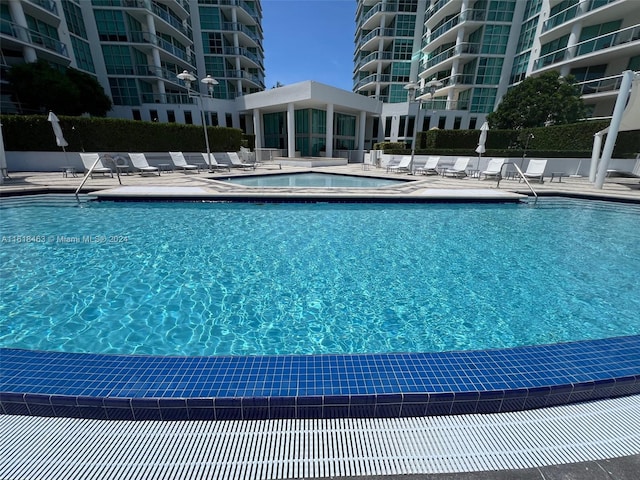 view of swimming pool featuring a patio