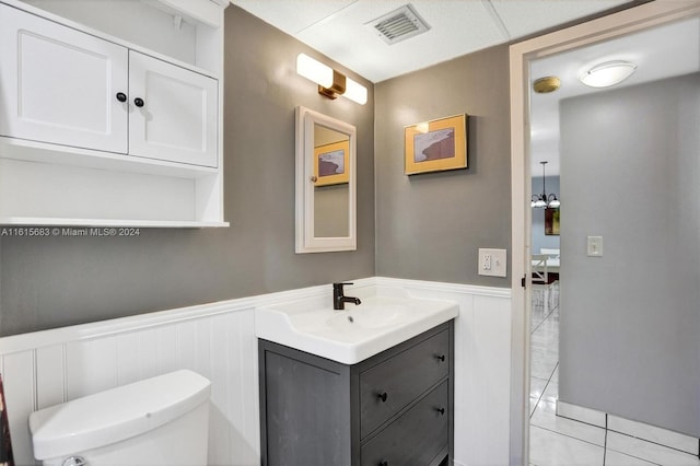 bathroom with tile patterned flooring, toilet, and vanity