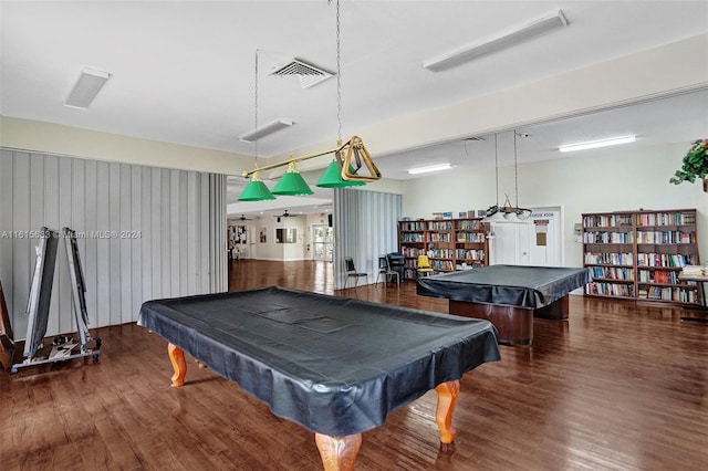 game room with dark wood-type flooring and pool table