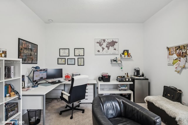 home office with light colored carpet