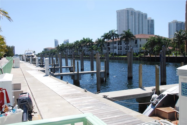 view of dock with a water view