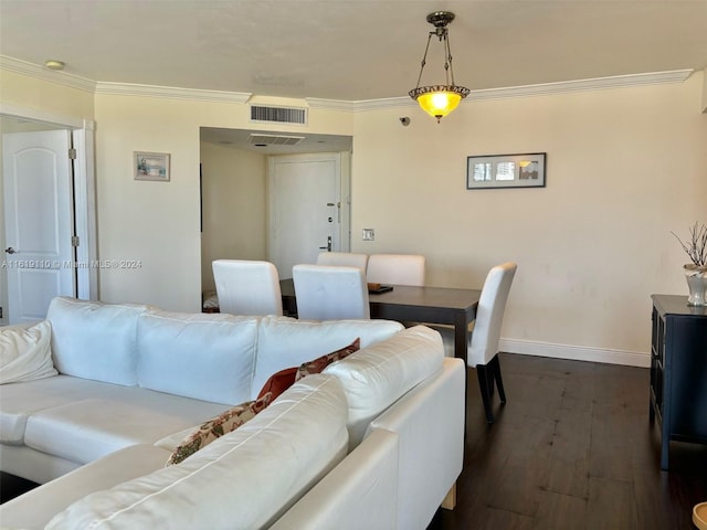 interior space featuring crown molding and dark hardwood / wood-style floors