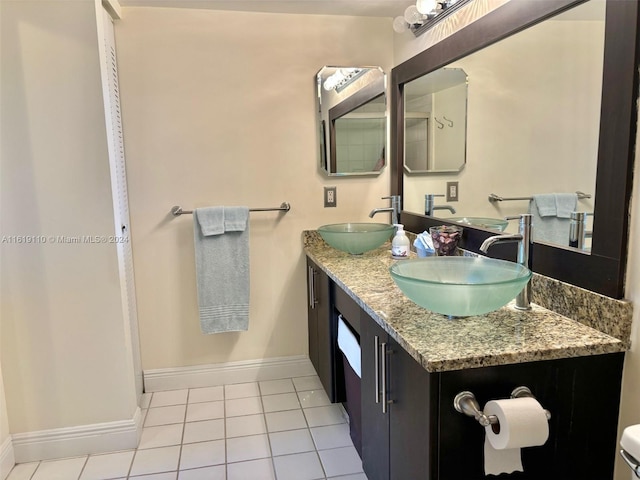 bathroom with tile patterned floors and vanity