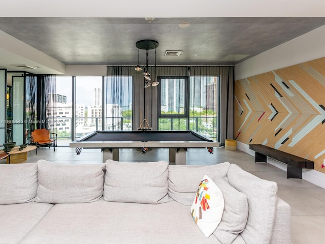 recreation room with pool table and tile patterned flooring