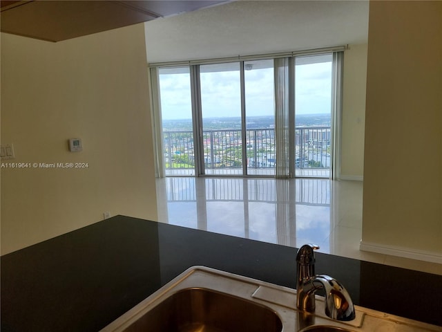 kitchen with sink, a wall of windows, and plenty of natural light