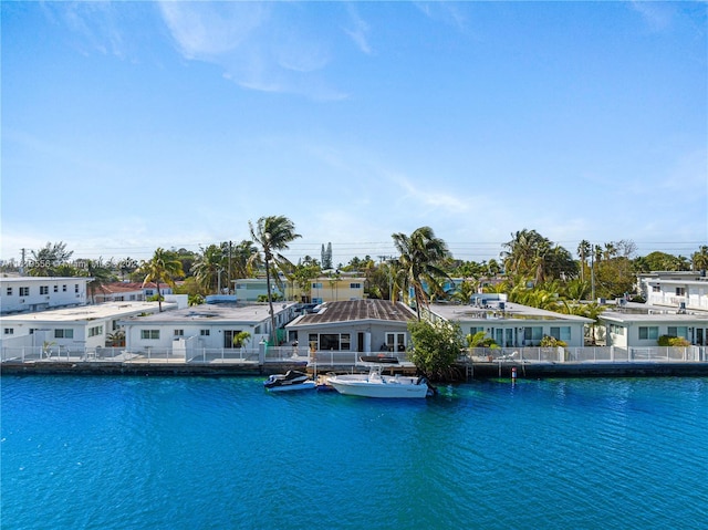 exterior space with a water view