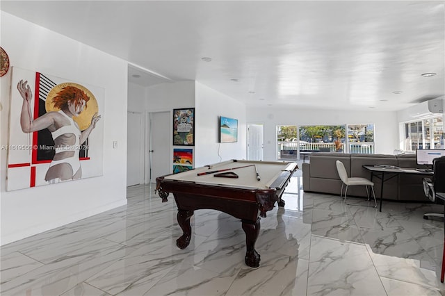 playroom featuring a wall mounted air conditioner and billiards