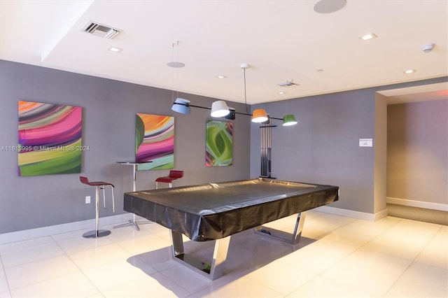 game room with tile patterned floors and billiards