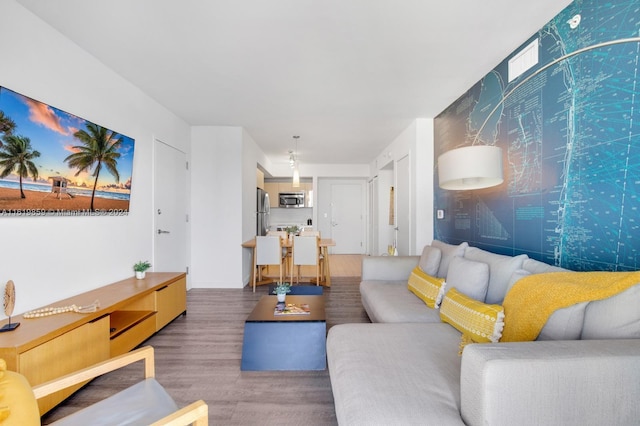 living room with dark wood-type flooring