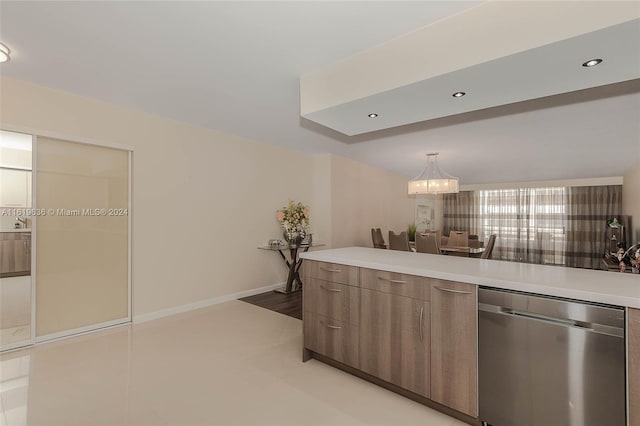 kitchen with dishwasher and pendant lighting