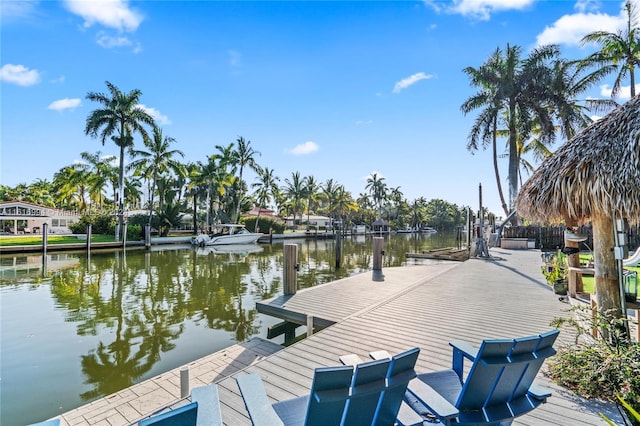 view of dock with a water view