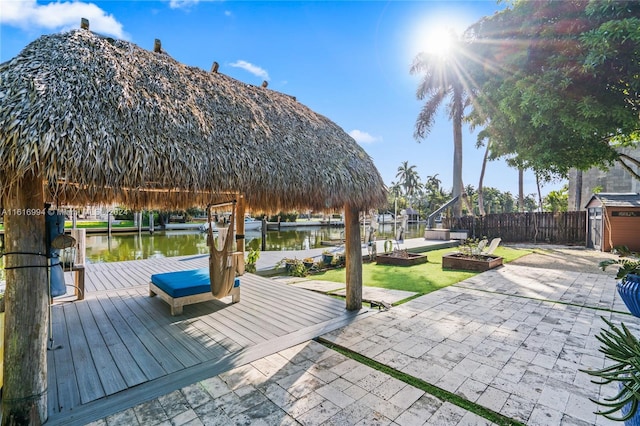 dock area featuring a water view