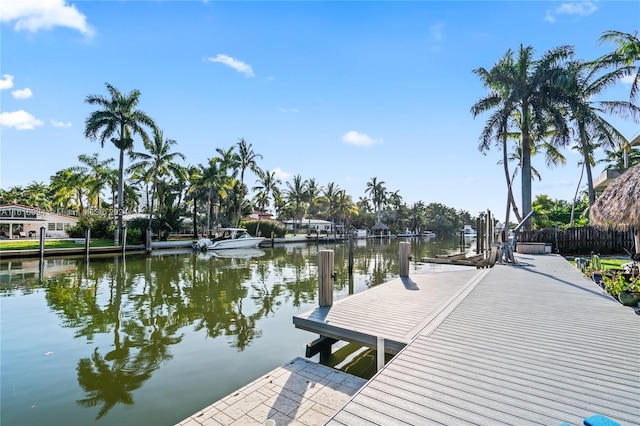 view of dock with a water view