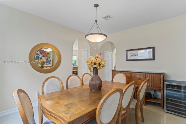 dining room featuring wine cooler